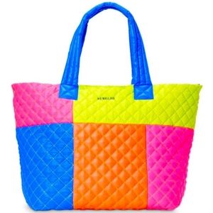 MZ Wallace Neon Patchwork Metro Tote Deluxe w Matching Sam Costmetic bag